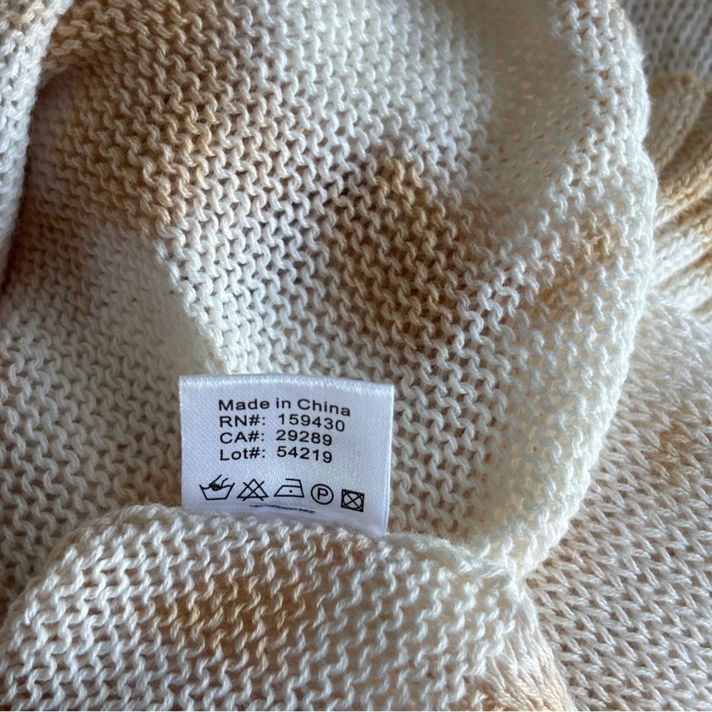 Elan 100% Cotton Latte Oversized Tie Dye Cream and Tan V-Neck Sweater OSFM O/S - Picture 9 of 9